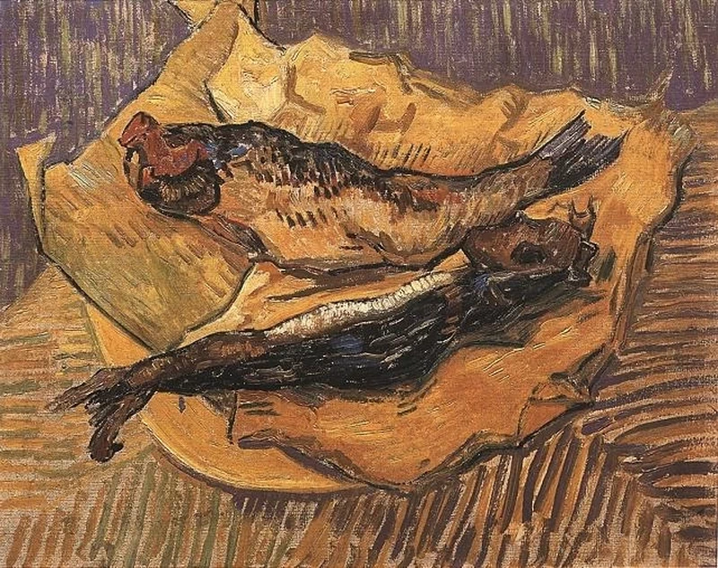  213-Vincent van Gogh-Pesci su un pezzo di carta gialla, 1889 